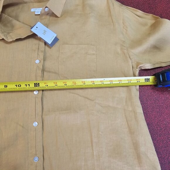 J.Jill Love Linen Button Up Shirt L Yellow Ochre Relaxed Fit Coastal Lagenlook - Picture 7 of 13